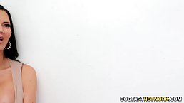 Busty woman, Jasmine is rubbing two black cocks through gloryholes and even trying to ride one