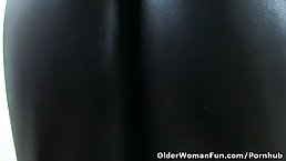 Janey is a slutty, English mature who likes to wear latex clothes and masturbate on the sofa