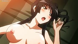 Cartoon brunette with massive milk jugs is spreading up and screaming from pleasure while cumming