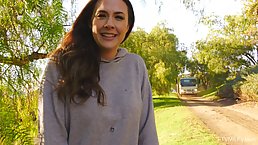 Chanel is a flirty brunette who likes to expose her big boobs in a public place