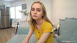 Adorable, blonde babe with small tits is fucking her landlord to pay the rent for the month