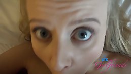 Delicious blonde babe, Paris White is sucking dick in a POV style, before getting nailed hard