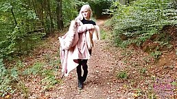 Adorable blonde chick is sucking dick in a local forest, just because it feels so good