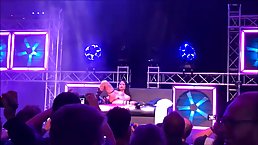 Sexy girls are performing on the stage, teasing, spreading up and even eating each other's pussy