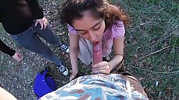 Having fun with two stranger teens that come back from school POV PUBLIC SEX!