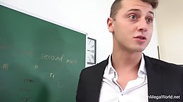 Seductive, blonde schoolgirl, Karolina and her professor like to fuck while no one is watching them
