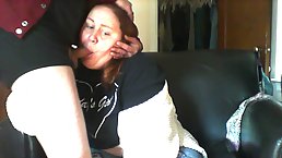Chubby babe is sucking cock on web cam, every once in a while, to earn some cash