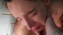 Kinky granny with big, saggy tits got slapped with a hard dick and sucked it a bit