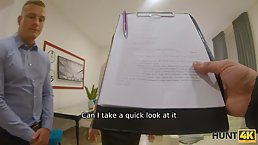 Blonde real estate agent sucks her client's dick, thinking that no one is watching them