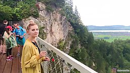 Amateur blonde darling with big tits, Eva Elfie is sucking cock in the nature, during the day