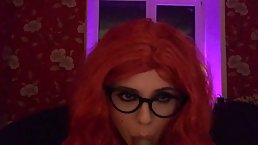 Red haired cock teaser is giving a blowjob to a friend, in a POV style