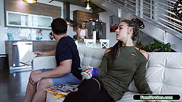 Horny blonde asked her step- brother to eat her pussy and fuck her dirty brains out