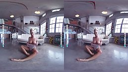 Bailey Brooke slowly took off her clothes during a VR session and started masturbating on the floor