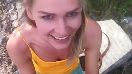 Blue- eyed blonde gave a blowjob to Thomas J. and had casual sex with him