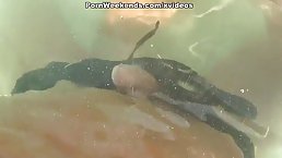 Beautiful, blonde bikini model is about to have casual sex on the beach, until she cums
