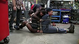 Two girls got tied up in the warehouse by a kinky couple who like to play games