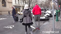 Slutty blonde is often going around the city, looking for men who would fuck her brains out