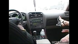 Slutty blonde is getting banged in the car, after giving a blowjob to a random stranger