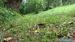 Spanish brunette in a pink dress is about to suck a stranger's dick for money