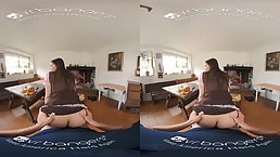 European waitress is offering her ass for a VR session and getting fucked the way she likes