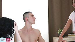 Two cute girls are having a sensual threesome with a guy both of them like a lot