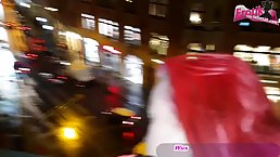 Red haired girl is getting fucked from the back, in the middle of the night
