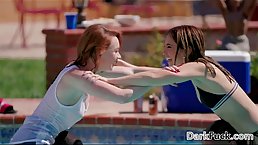 Black hunk is fucking a filthy rich babe next to the swimming pool and then her friend