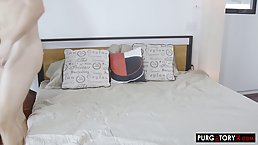 Busty woman is fucking her step- daughter's boyfriend, while she is watching and touching herself
