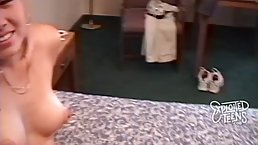 Cute, blonde teen lets a stranger spread and finger her perfectly shaved pussy, for a while