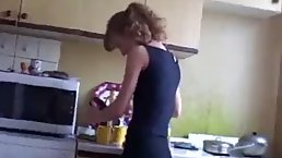 Fit chick made coffee for her and her man and then gave him an impressive blowjob
