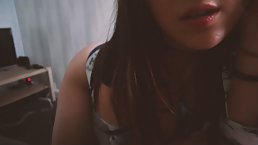 Horny brunette with big boobs, Trish is masturbating late at night and trying not to moan loudly