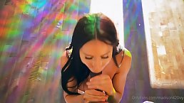 Delicious brunette, Madison Ivy is sucking a huge, black meat stick, while kneeling on the floor