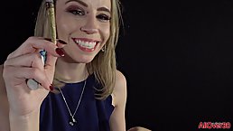 Blonde babe is smoking pot and spreading up wide to show pussy, just for fun