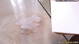 Ebony babe with ample assets, Monique Symone is often sucking and riding her white neighbor's dick