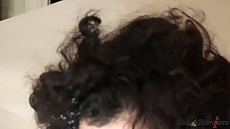 Charming brunette with curly hair is having a mmf threesome with guys from the neighborhood