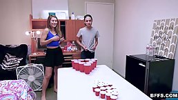 Three cock loving girls are taking turns giving a blowjob to a guy they all like