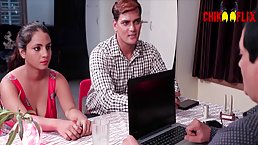 Horny man is fucking his slutty employee, every once in a while, because her pussy feels good