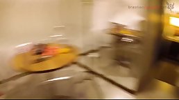 Masked Brazilian brunette is sucking a rock hard dick in a hotel room, before riding it