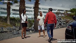 Horny brunette with big boobs is fucking a handsome guy in the middle of the day