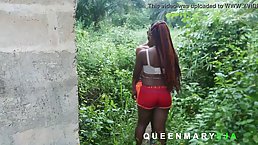 Voluptuous, Ebony girl is having sex in the nature, with a guy who isn't her partner