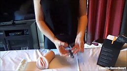 Camilla is giving a handjob and a blowjob to her ex, to make him cum