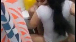 Tattooed man is fucking a slutty girl in the bathroom and getting ready to cum