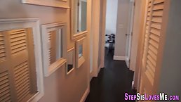 Seductive blonde with a huge smile is squeezing her big boobs and sucking her lover's dick