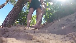 Horny, bald guy is fucking Monika on the beach, in front of a hidden camera