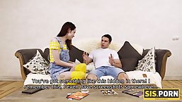 Naughty girl is giving a deep blowjob to a guy she likes a lot, in his bedroom
