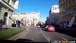 Delicious teen brunette is having wild sex with a taxi driver, in the back of his car