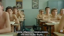 Naughty Russian teacher takes off her clothes to be naked like the rest of the class