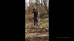 Curvaceous brunette is showing her ass in the nature, because it excites her a lot