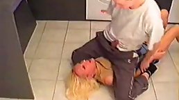 Mature blonde woman with big boobs likes to have wild sex with her step- son