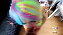 Charming babe sucks dick and gets cum in mouth, because she likes how it tastes